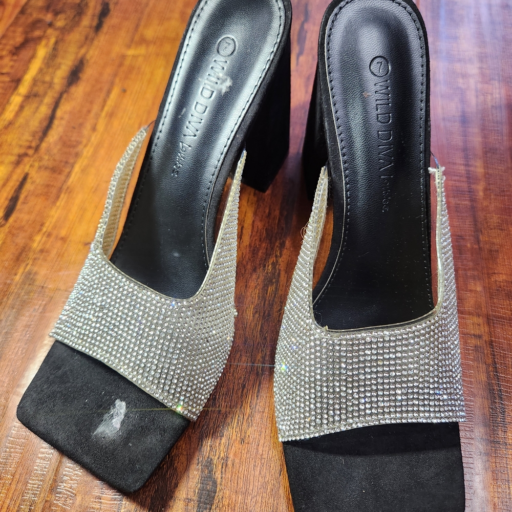 Wild Diva Black Heels with Silver Accents